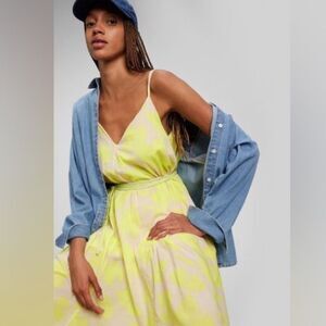 GAP 100% cotton Spaghetti Lime Green Strap Maxi dress with lining size XXS